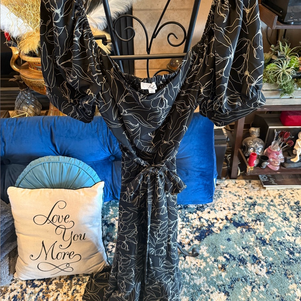 Black Floral Dress with Puff Sleeves